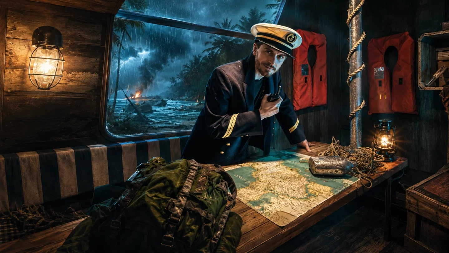 Capitaine dans le décor immersif de l’Escape Game Cannibal Island à Rennes